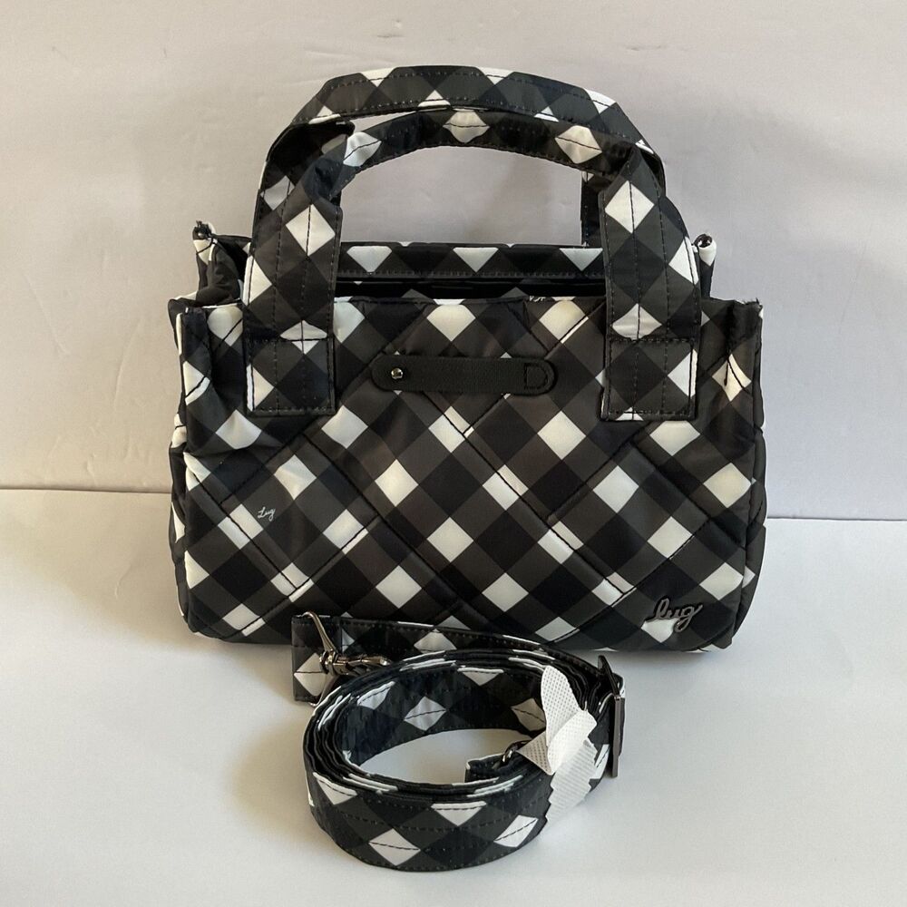 Lug Jitterbug Crossbody Handbag Purse With Tote Handles In Gingham Black